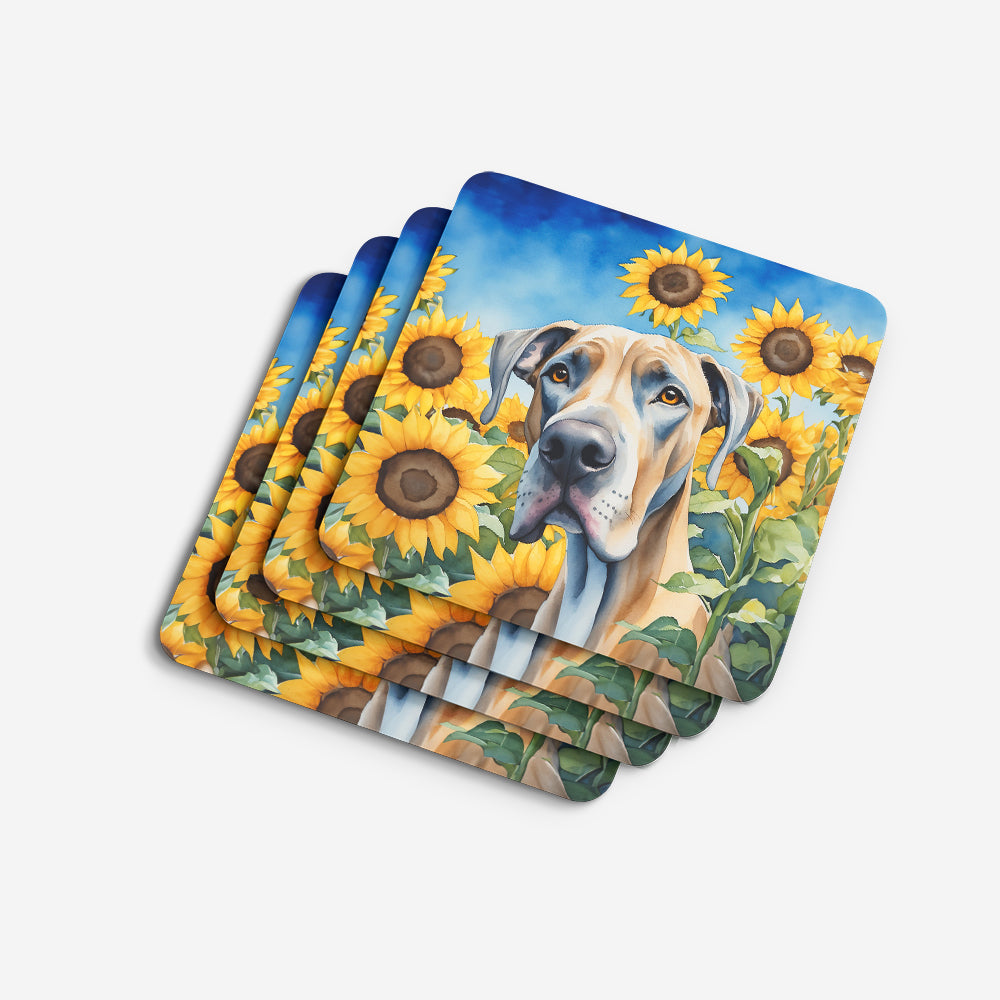 Great Dane in Sunflowers Foam Coasters