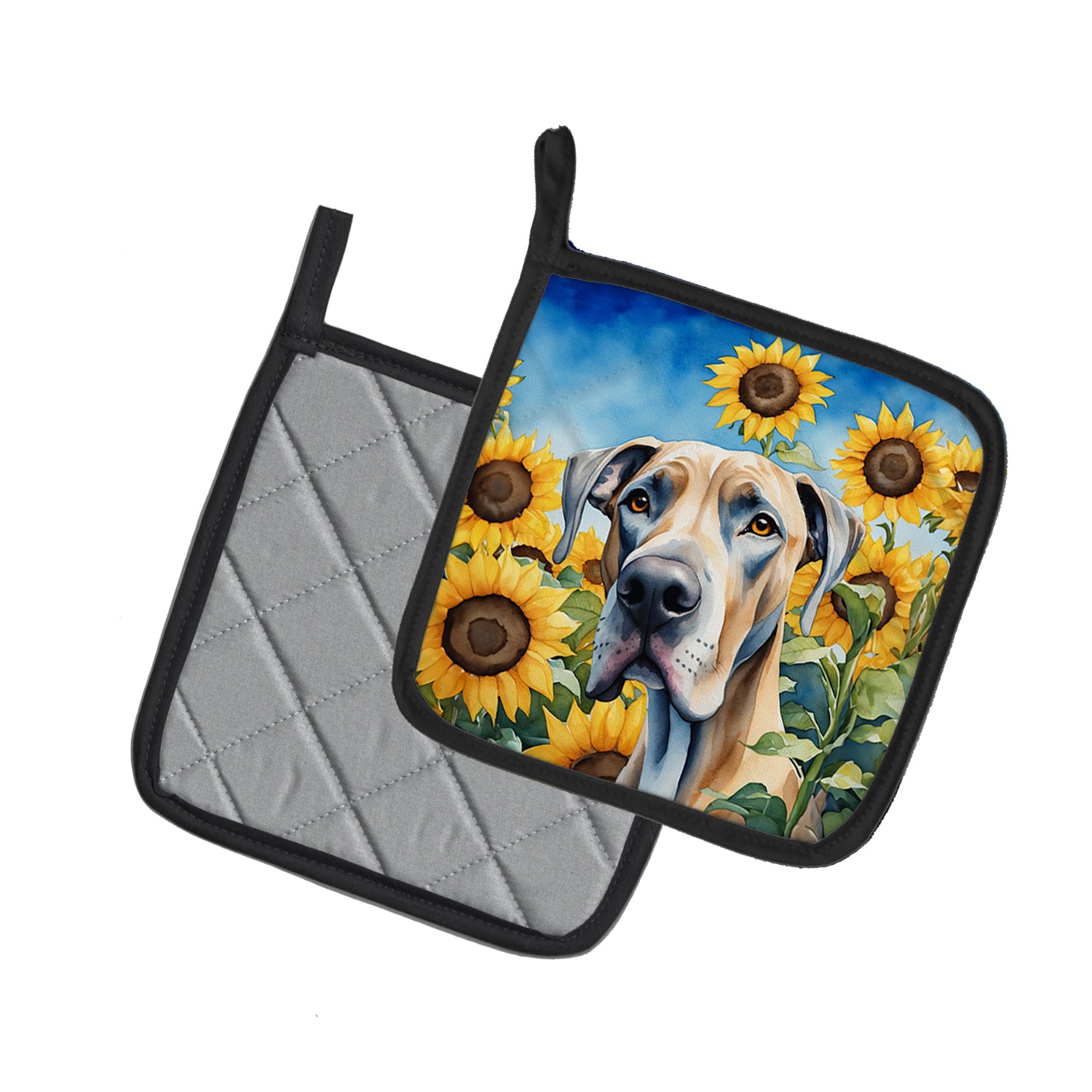 Buy this Great Dane in Sunflowers Pair of Pot Holders