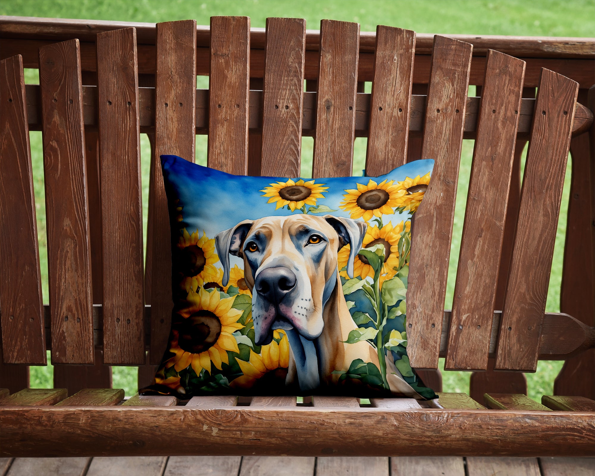 Buy this Great Dane in Sunflowers Throw Pillow