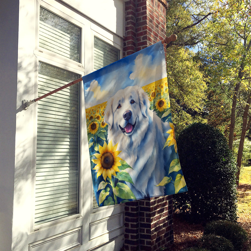 Great Pyrenees in Sunflowers House Flag