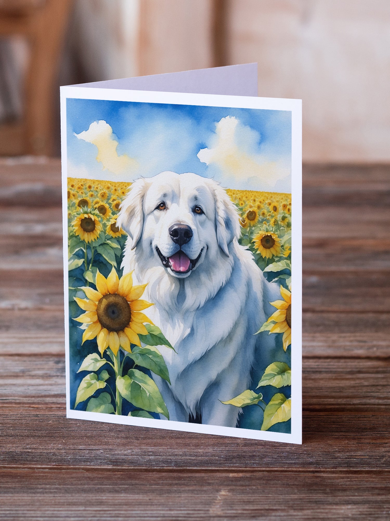 Great Pyrenees in Sunflowers Greeting Cards Pack of 8