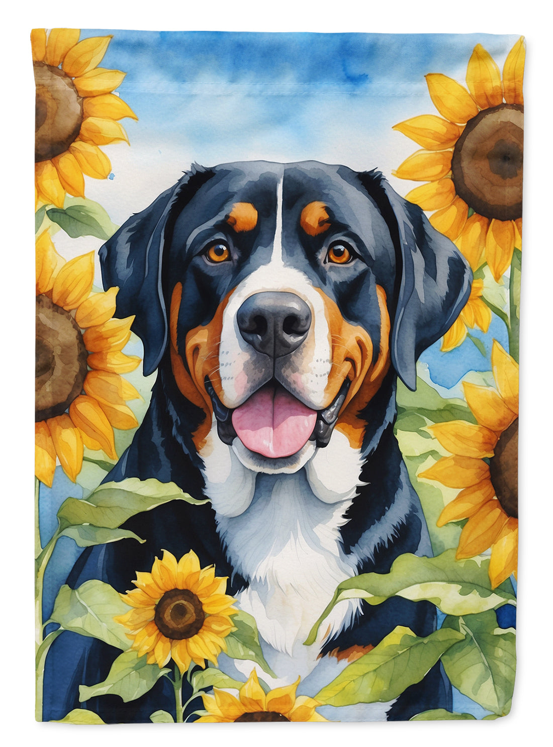 Buy this Greater Swiss Mountain Dog in Sunflowers House Flag