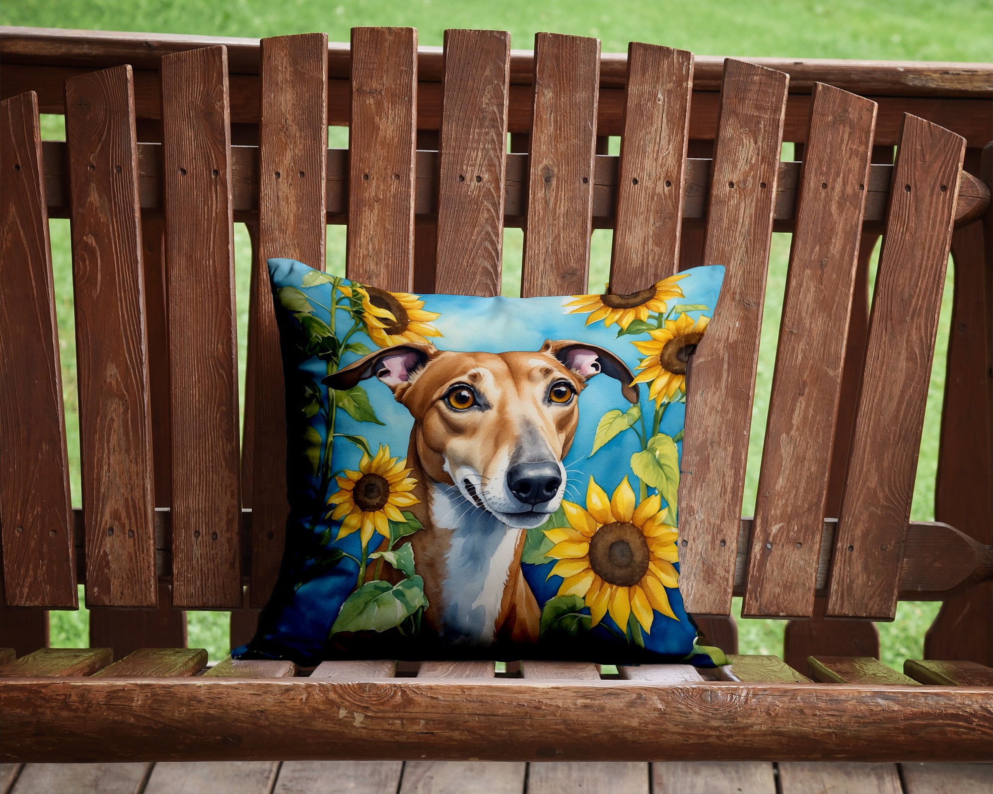 Buy this Greyhound in Sunflowers Throw Pillow