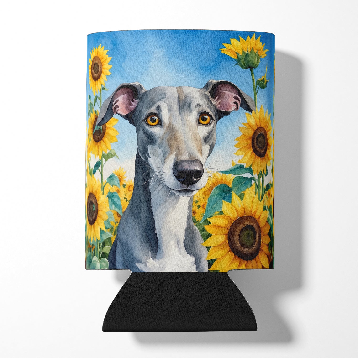 Buy this Greyhound in Sunflowers Can or Bottle Hugger