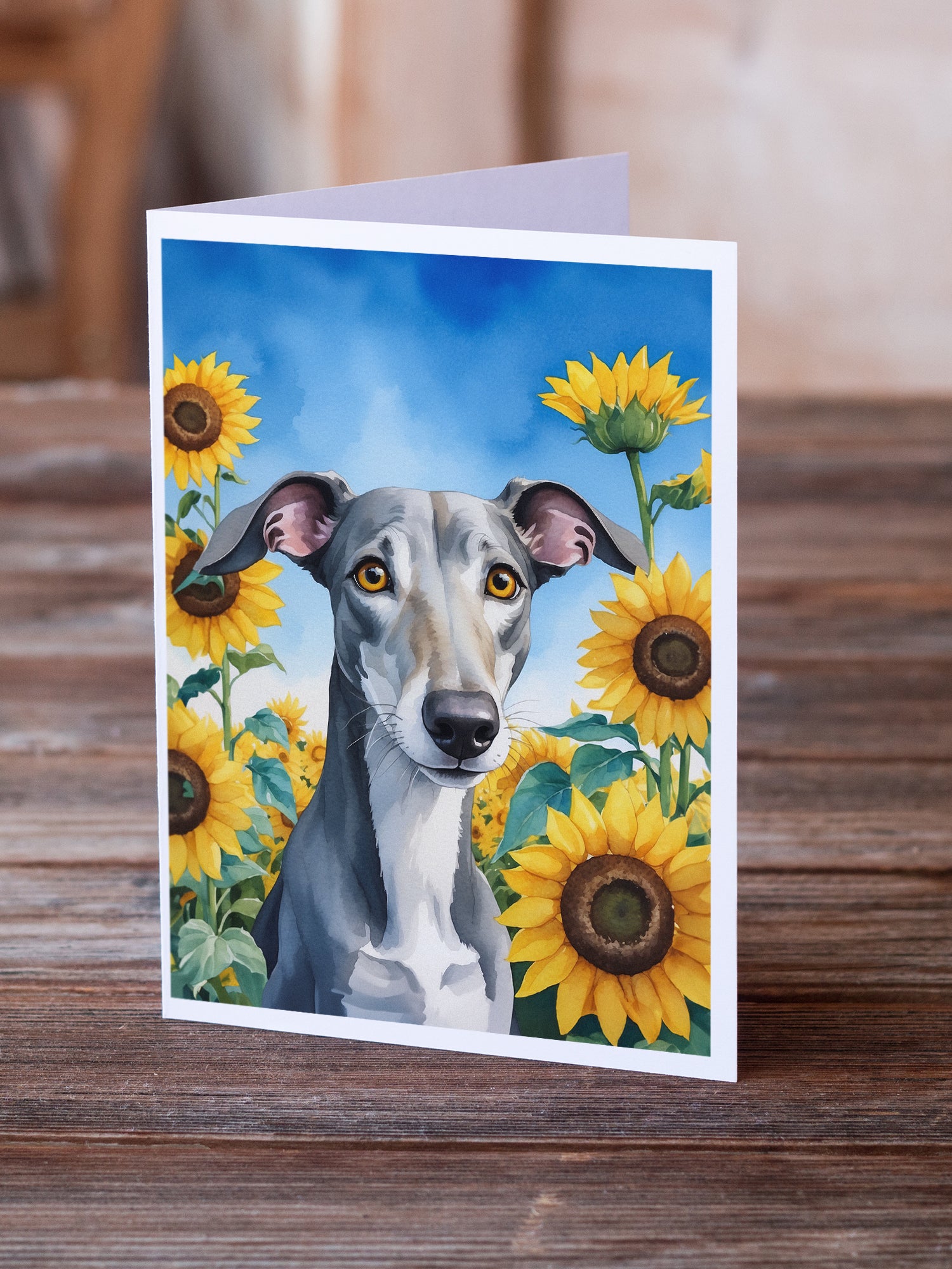 Greyhound in Sunflowers Greeting Cards Pack of 8
