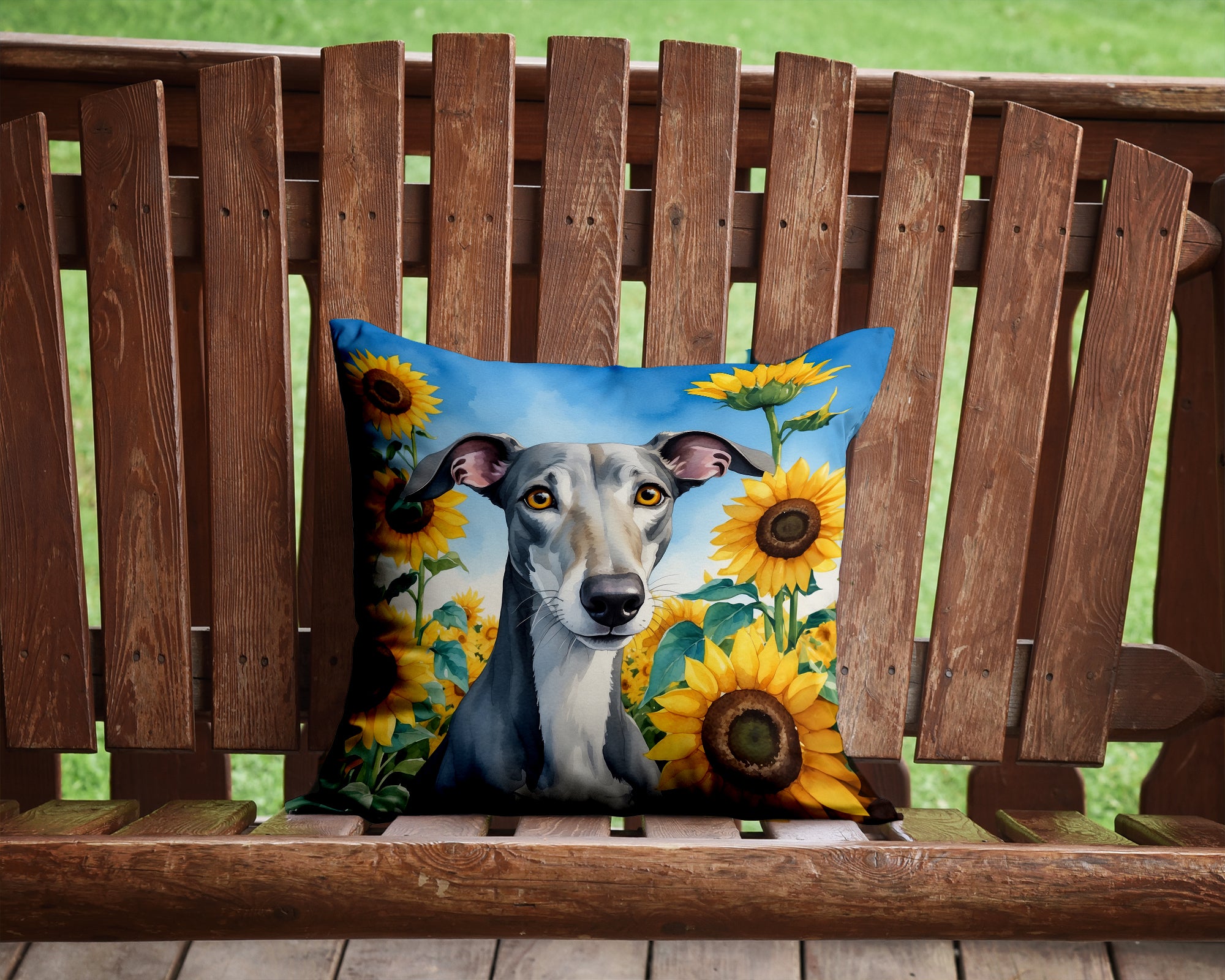 Buy this Greyhound in Sunflowers Throw Pillow