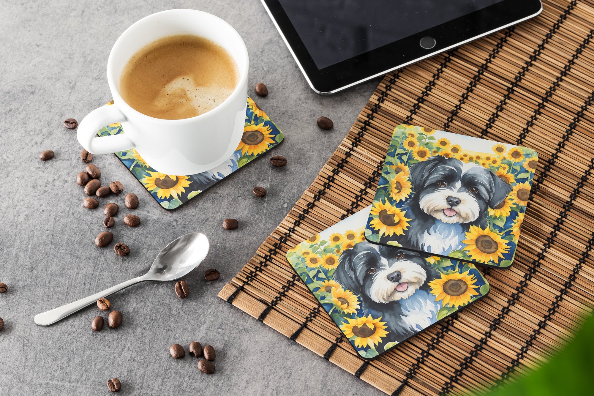 Havanese in Sunflowers Foam Coasters