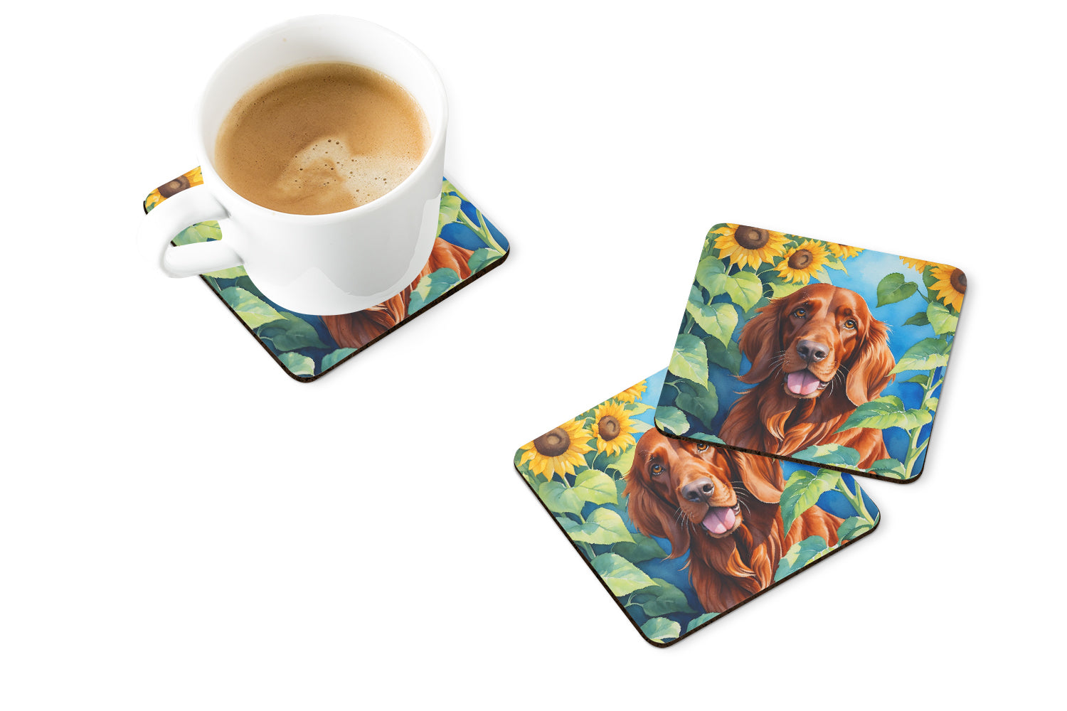 Irish Setter in Sunflowers Foam Coasters