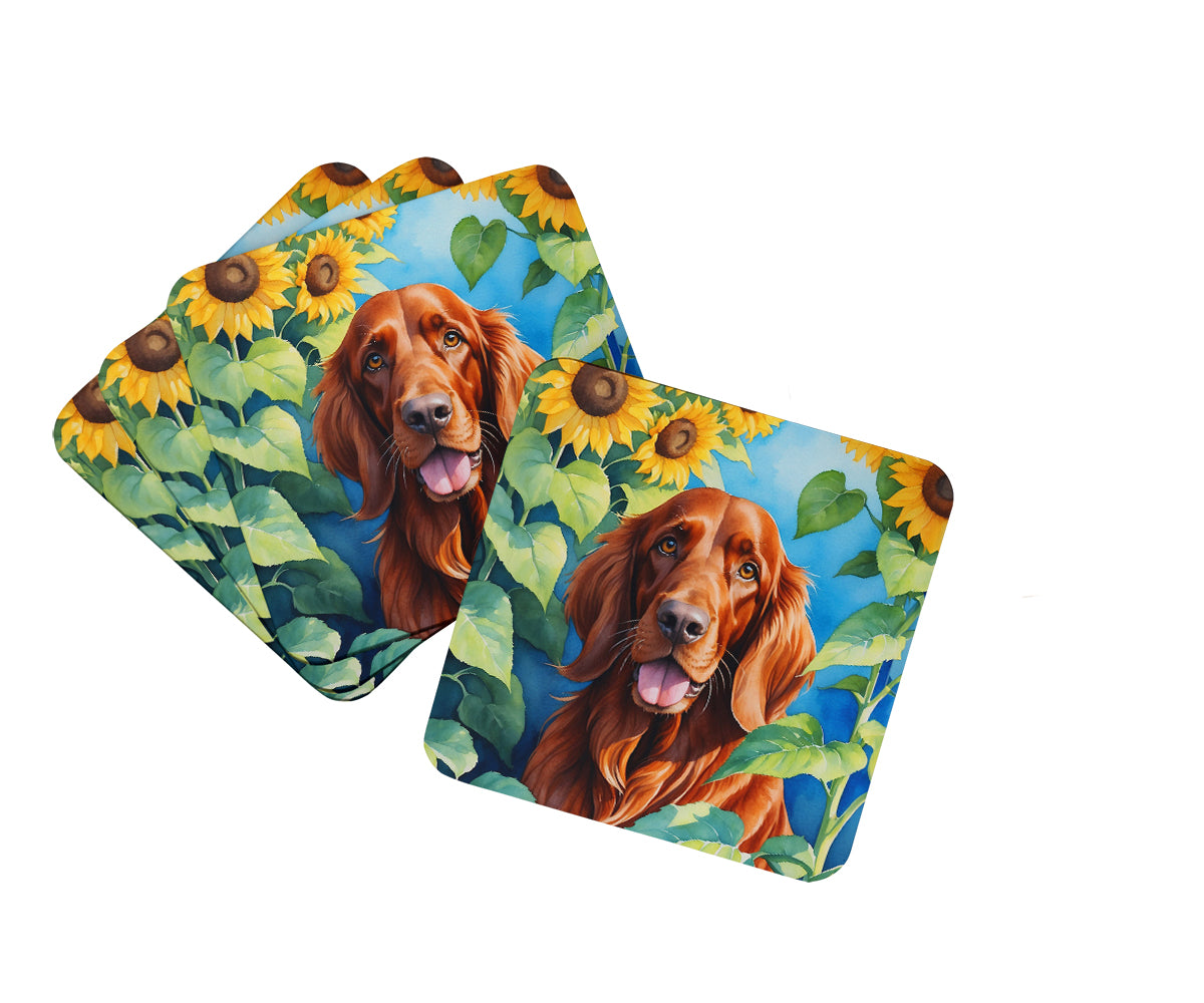 Buy this Irish Setter in Sunflowers Foam Coasters