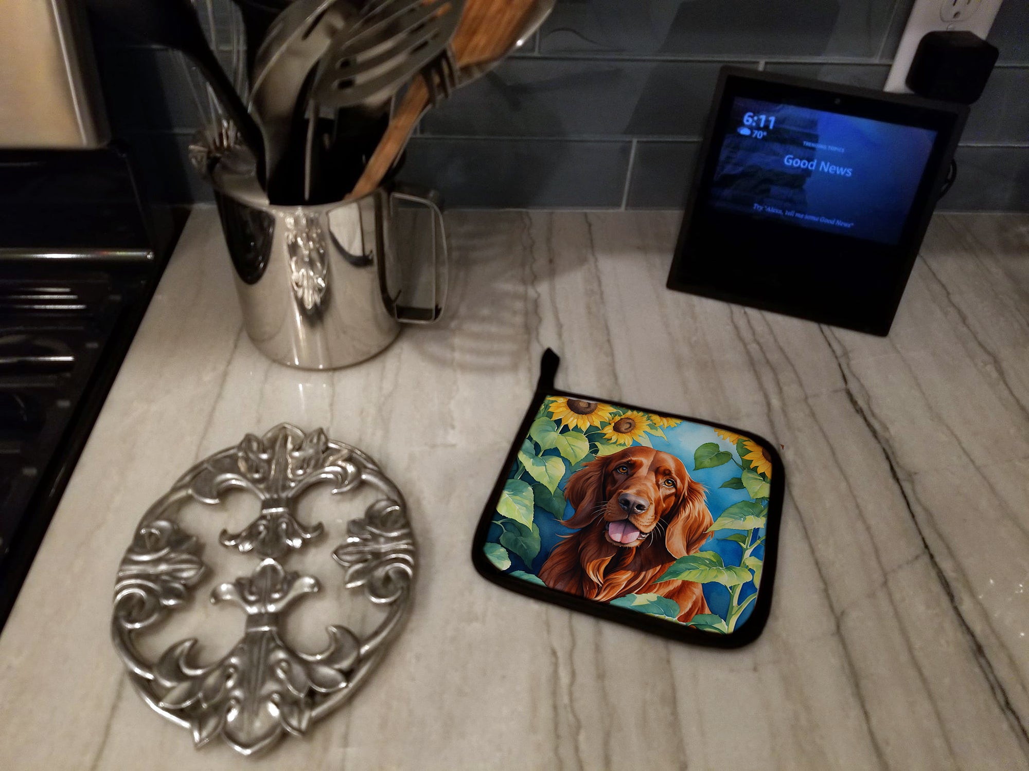 Irish Setter in Sunflowers Pair of Pot Holders