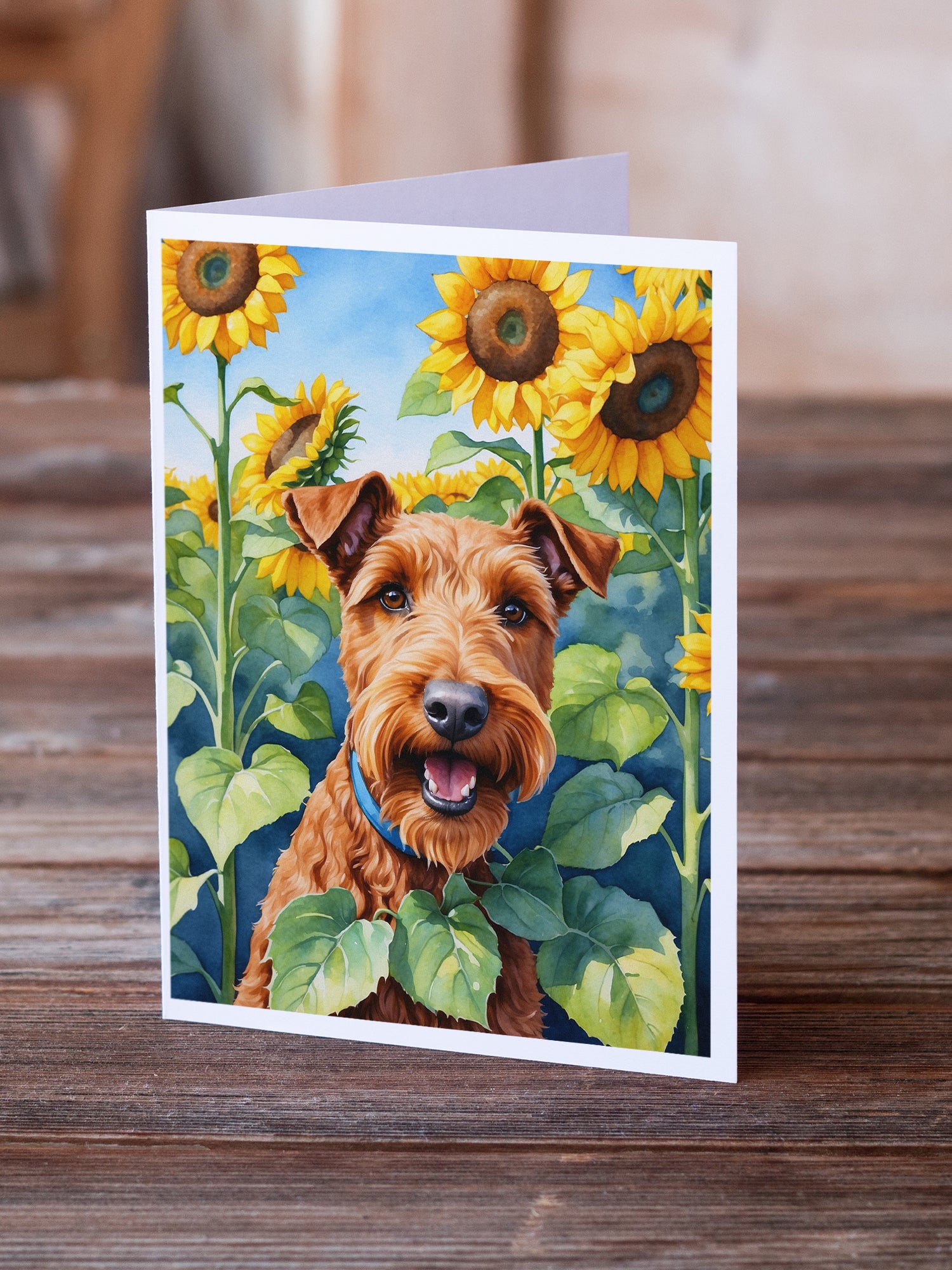 Buy this Irish Terrier in Sunflowers Greeting Cards Pack of 8