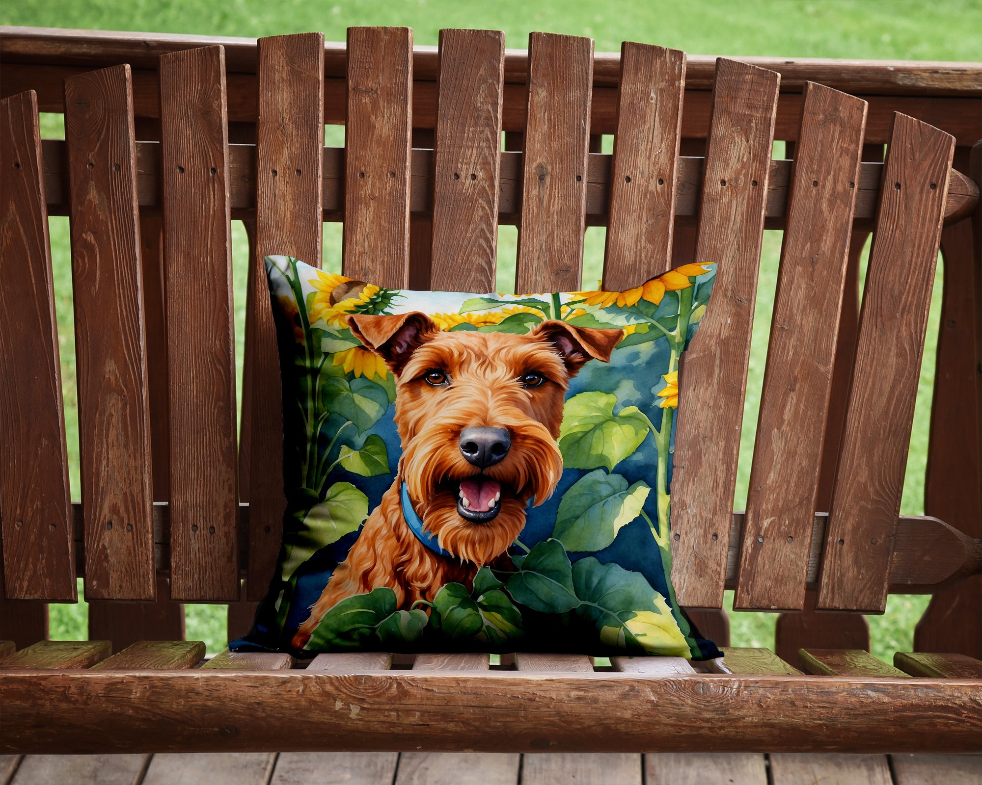 Irish Terrier in Sunflowers Throw Pillow