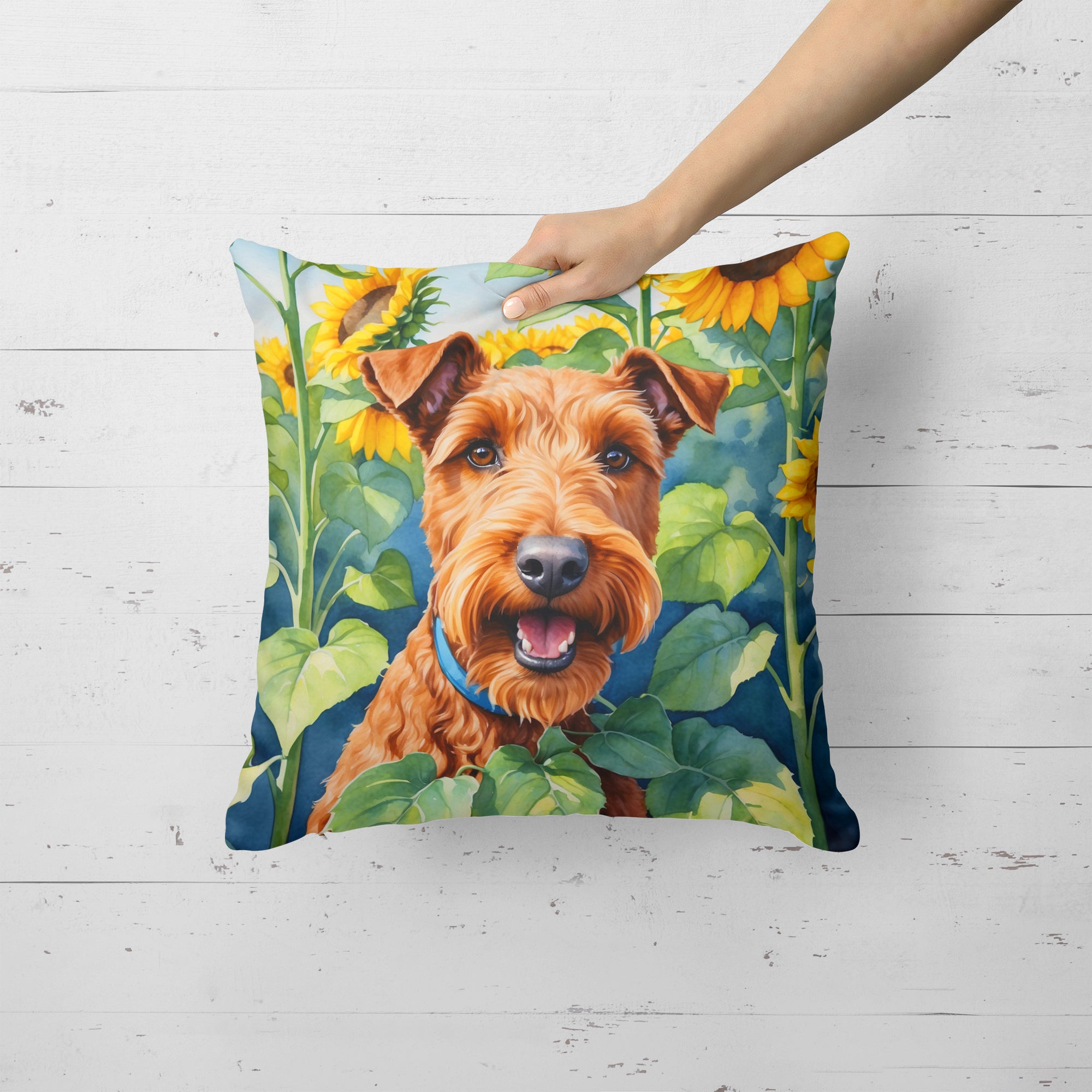 Buy this Irish Terrier in Sunflowers Throw Pillow