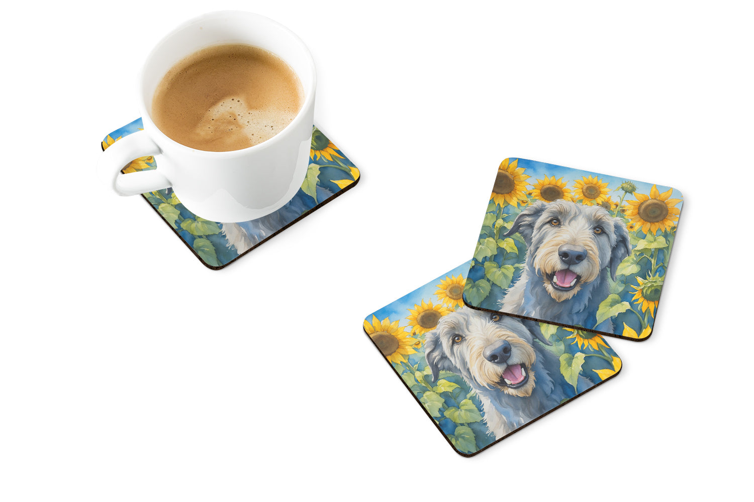 Buy this Irish Wolfhound in Sunflowers Foam Coasters