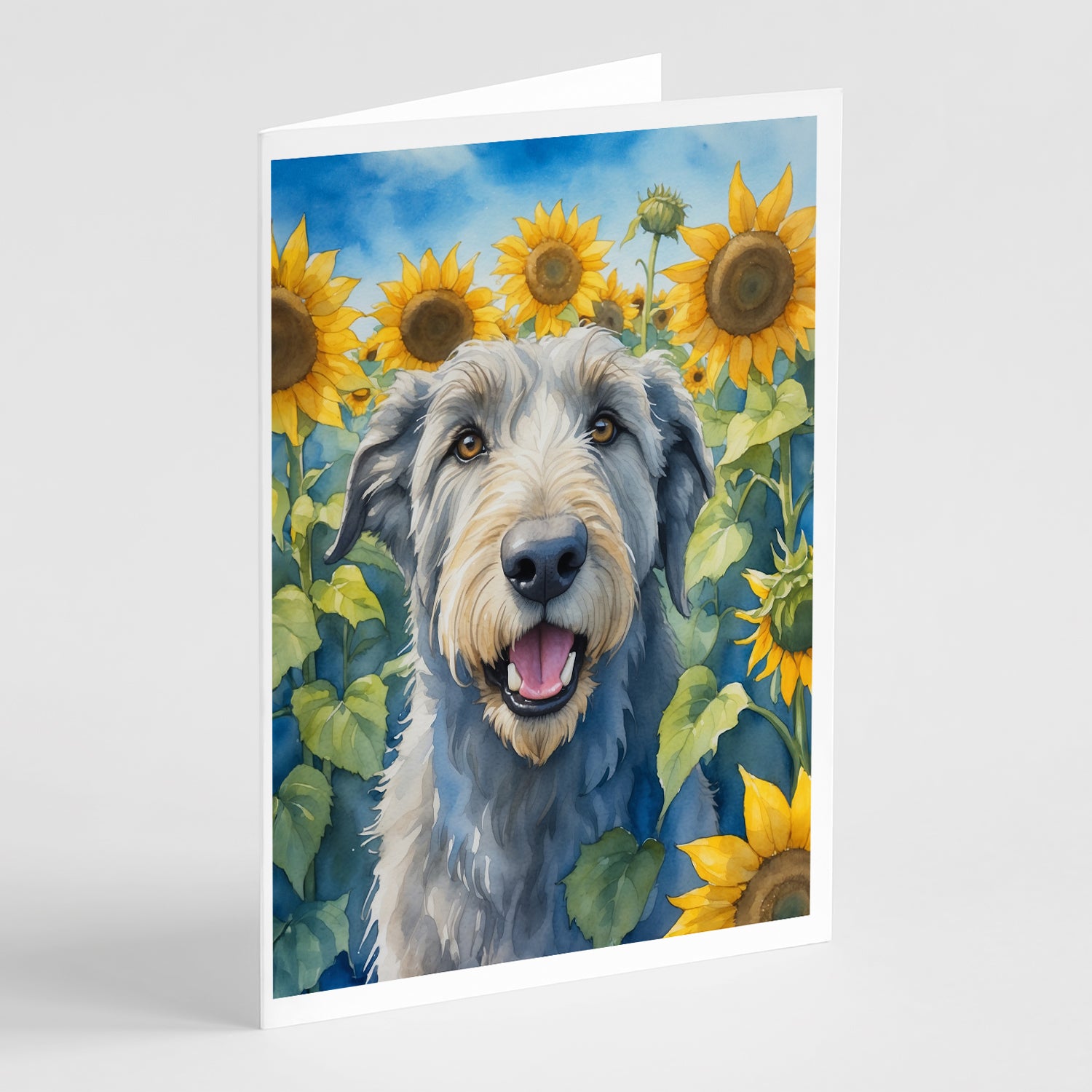 Buy this Irish Wolfhound in Sunflowers Greeting Cards Pack of 8