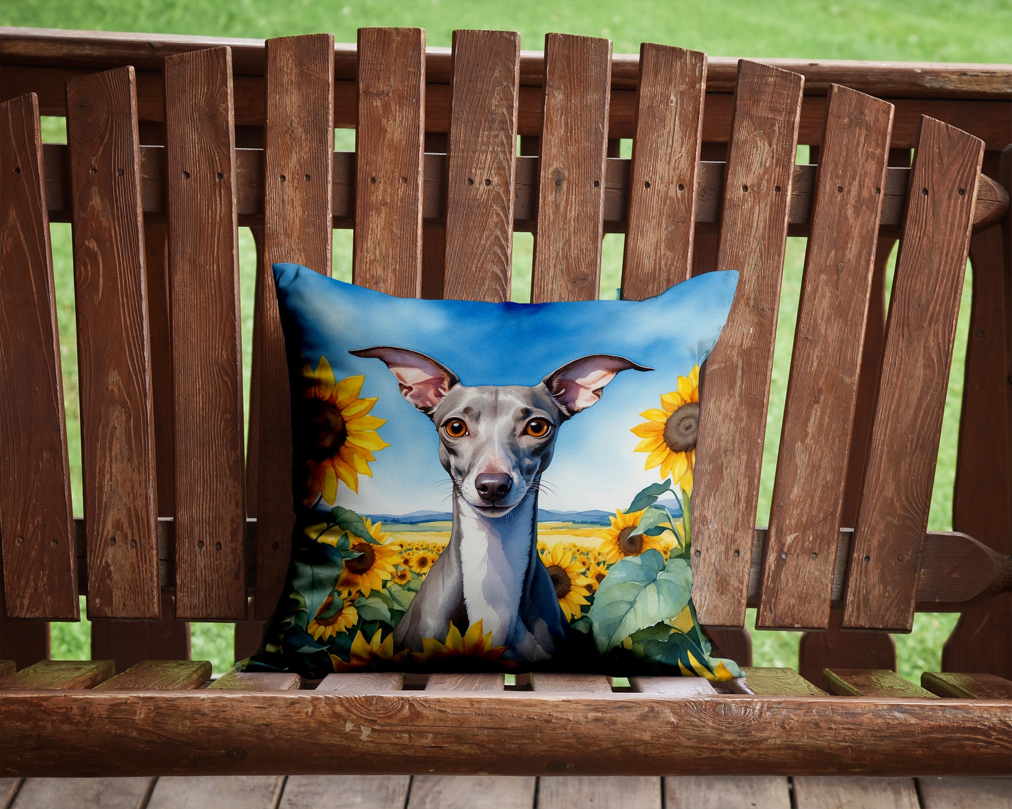 Italian Greyhound in Sunflowers Throw Pillow