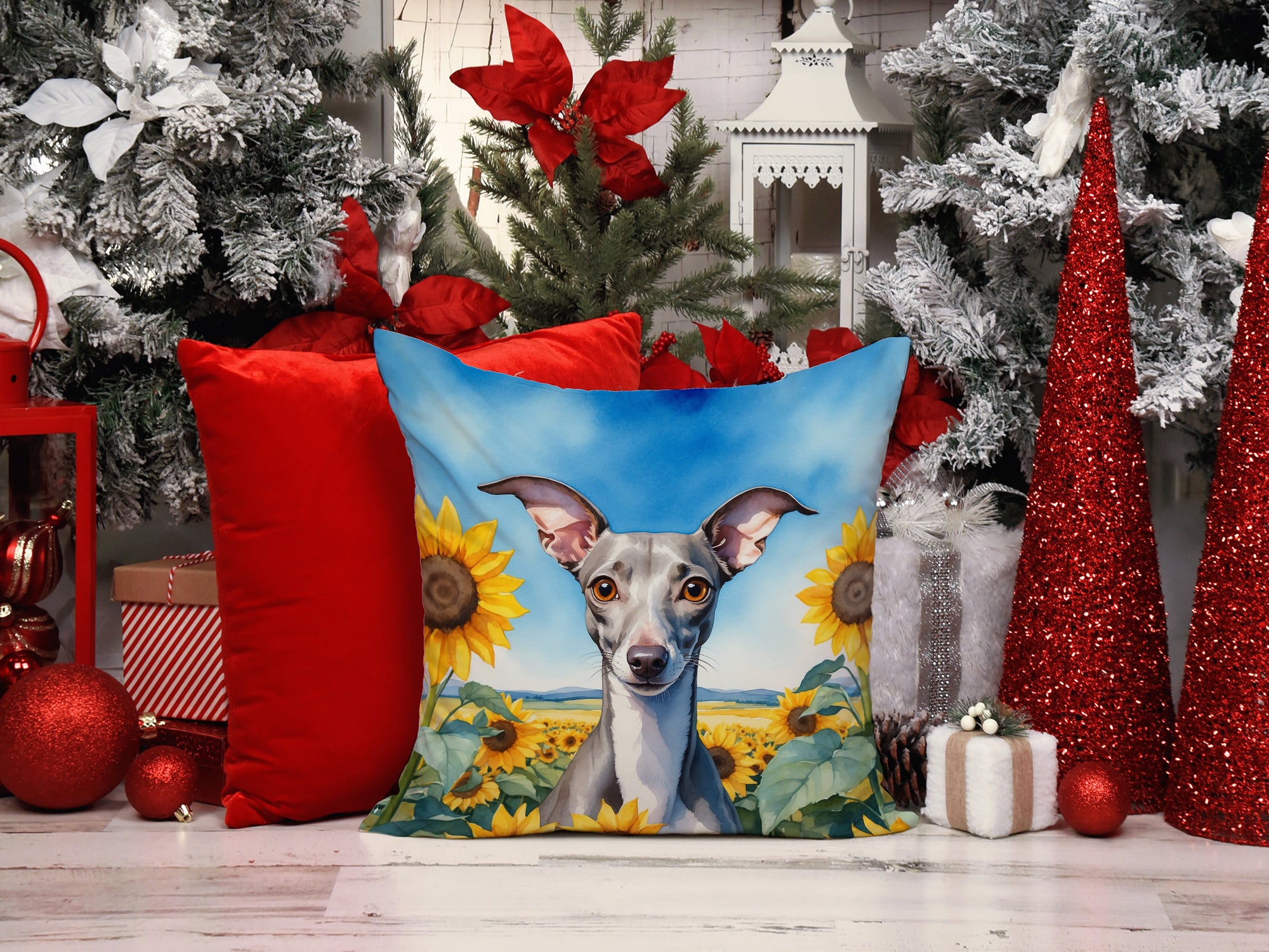 Italian Greyhound in Sunflowers Throw Pillow