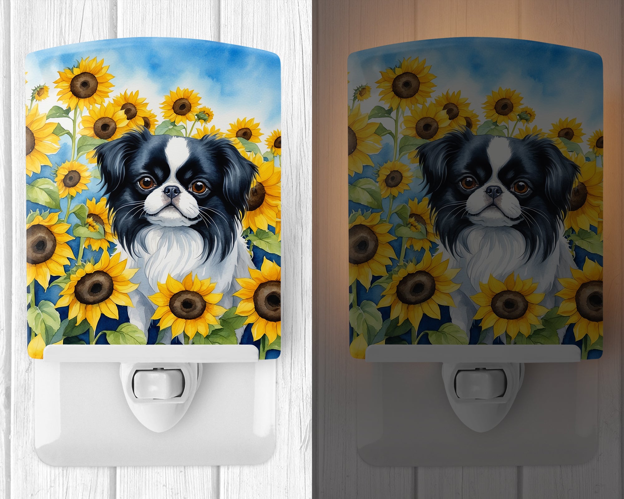 Buy this Japanese Chin in Sunflowers Ceramic Night Light