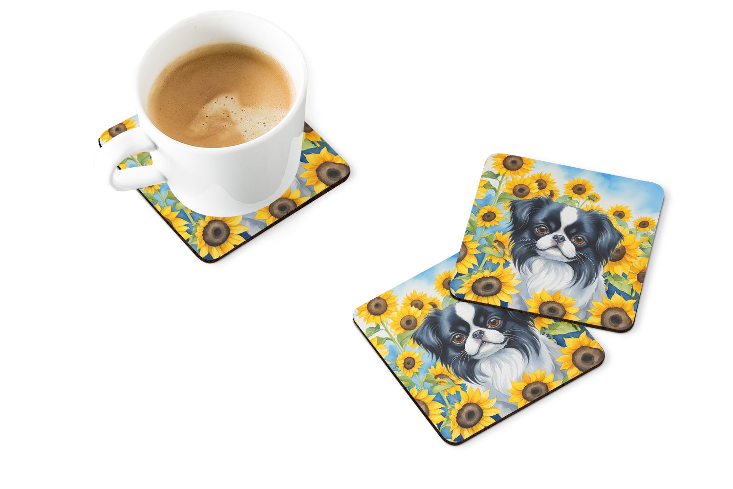 Buy this Japanese Chin in Sunflowers Foam Coasters