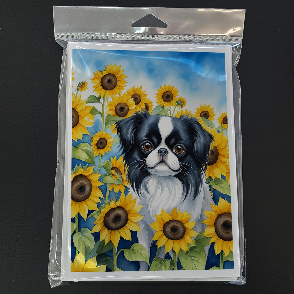 Japanese Chin in Sunflowers Greeting Cards Pack of 8