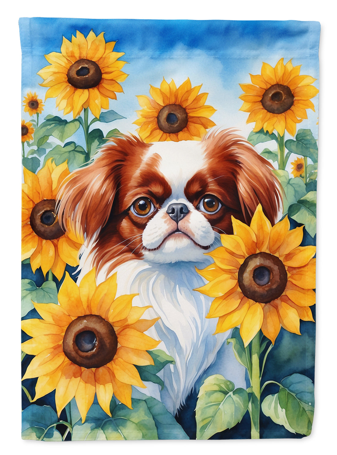 Buy this Japanese Chin in Sunflowers Garden Flag