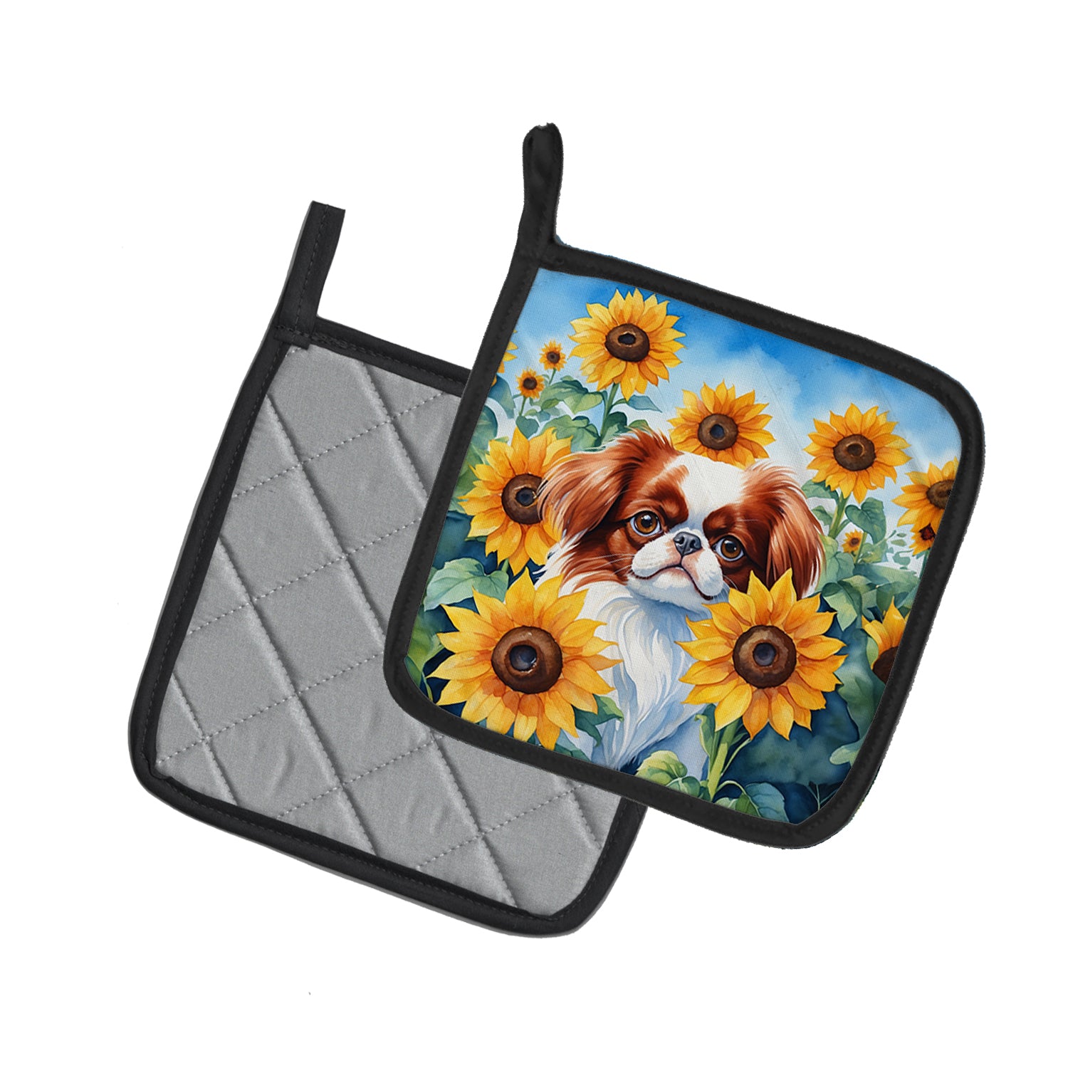 Buy this Japanese Chin in Sunflowers Pair of Pot Holders