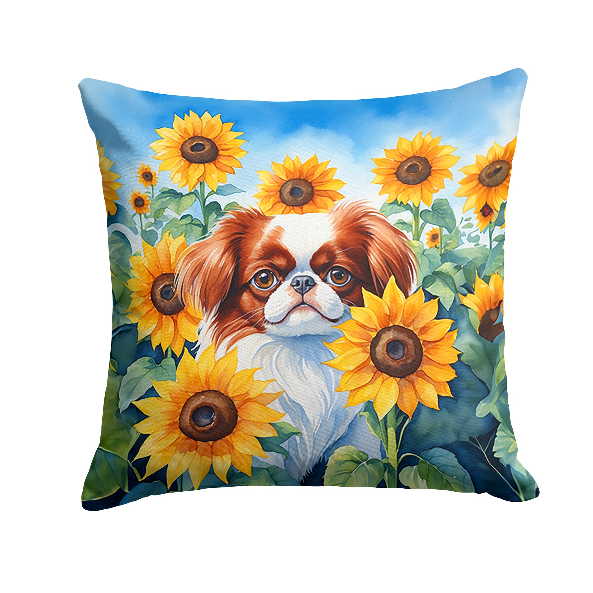 Buy this Japanese Chin in Sunflowers Throw Pillow