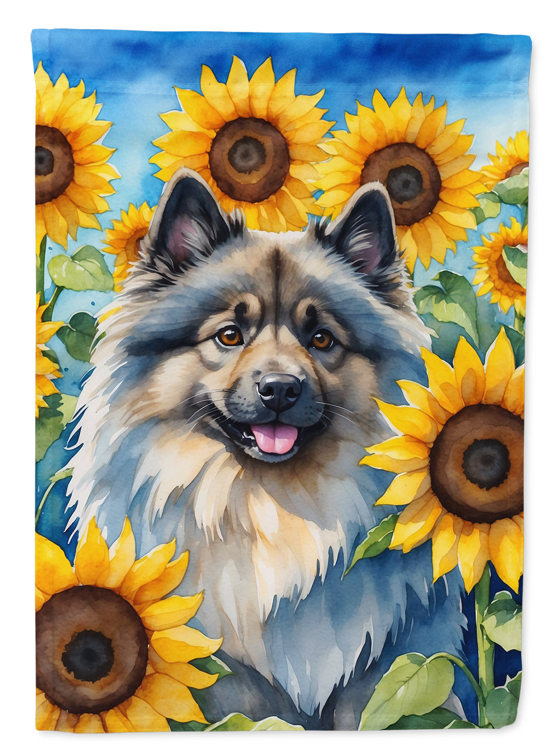 Buy this Keeshond in Sunflowers Garden Flag