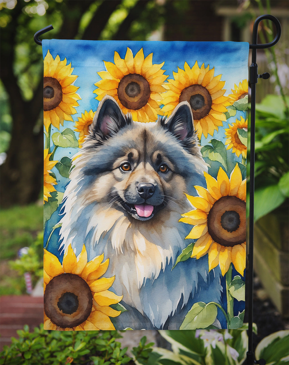 Keeshond in Sunflowers Garden Flag