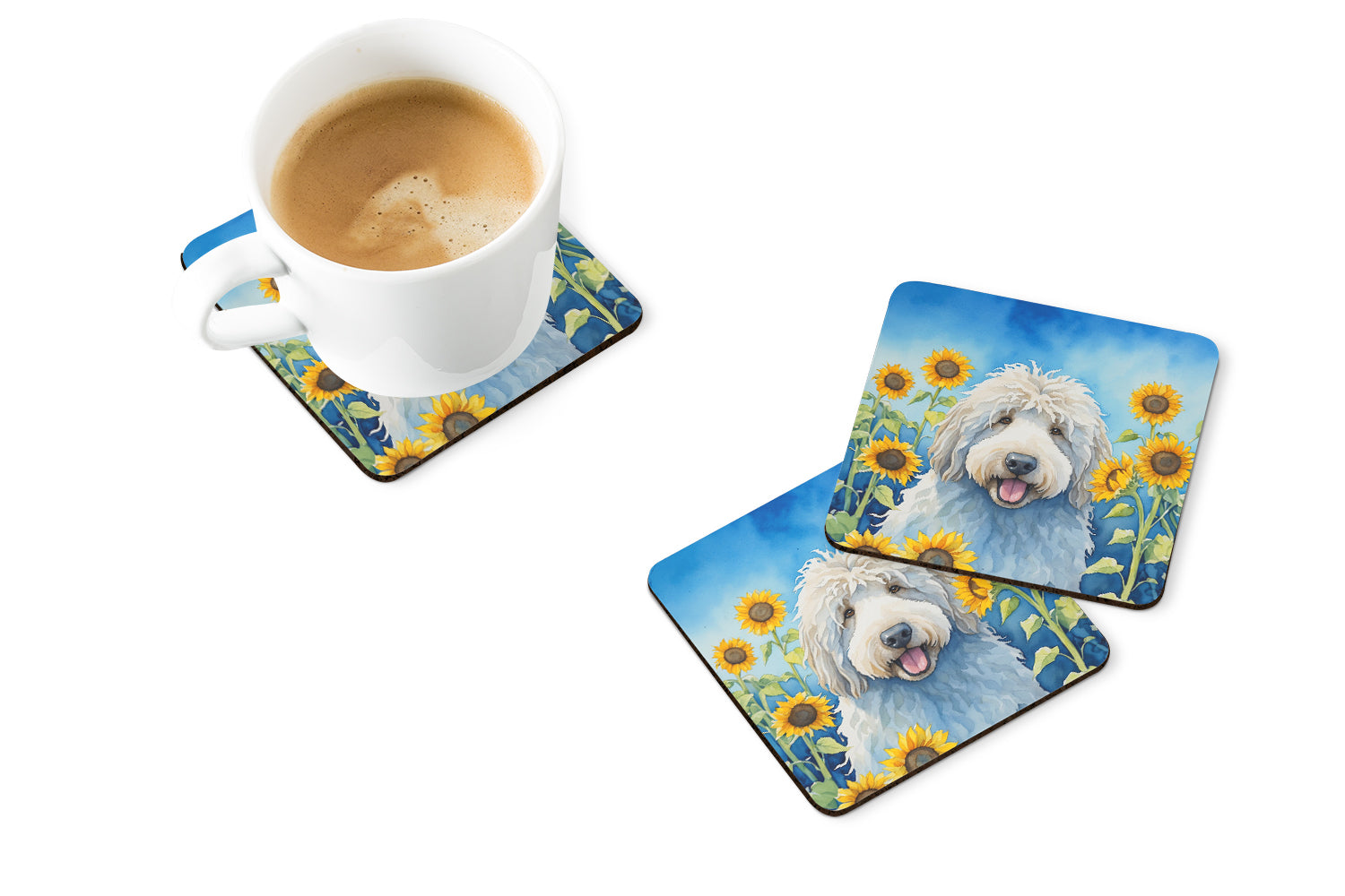 Buy this Komondor in Sunflowers Foam Coasters