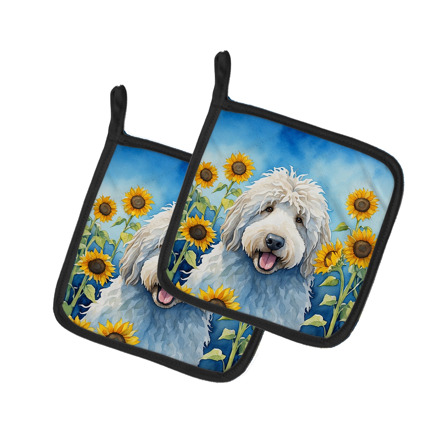 Buy this Komondor in Sunflowers Pair of Pot Holders