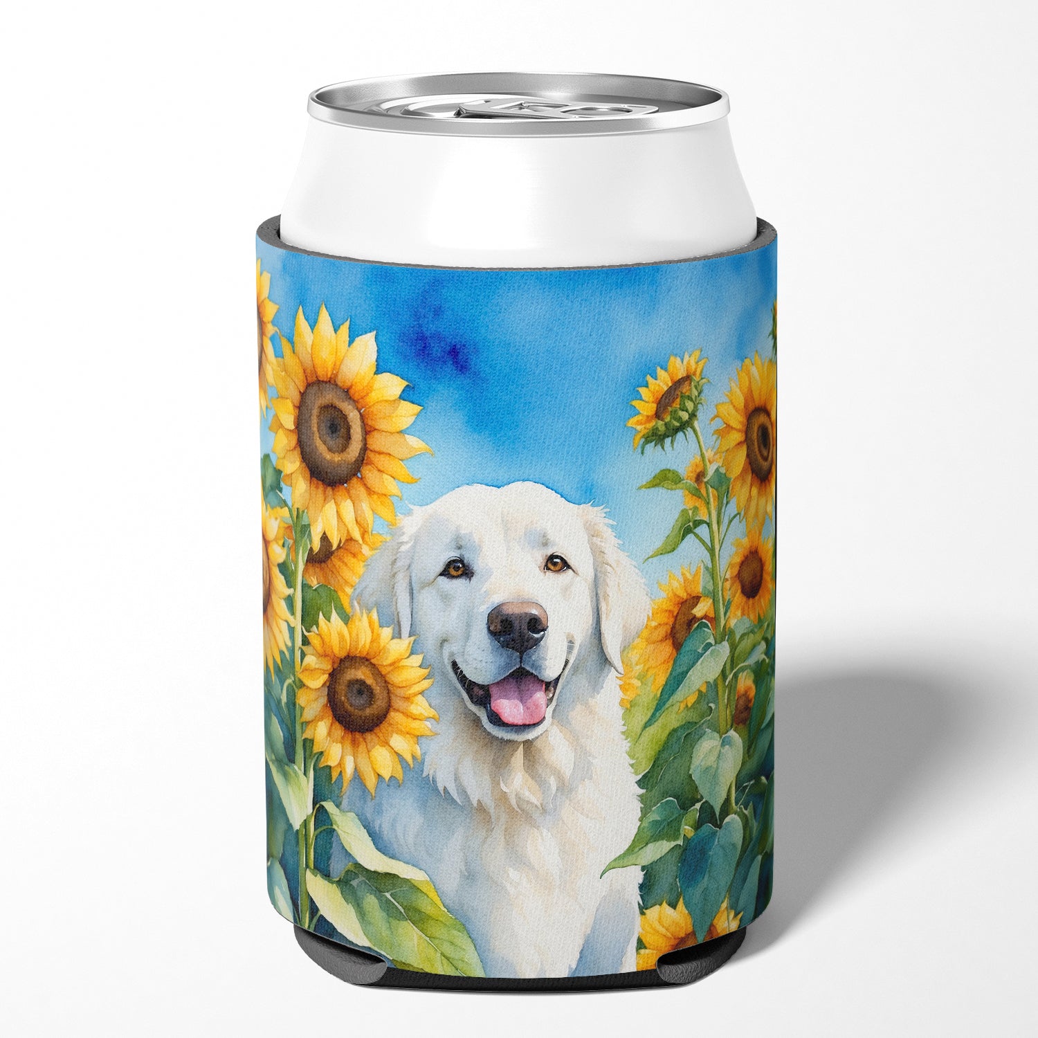 Buy this Kuvasz in Sunflowers Can or Bottle Hugger