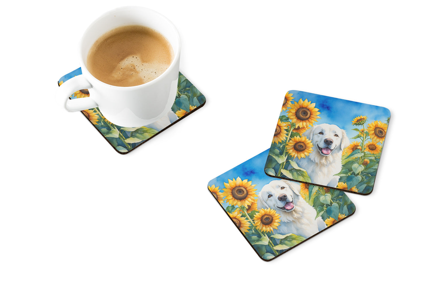 Buy this Kuvasz in Sunflowers Foam Coasters