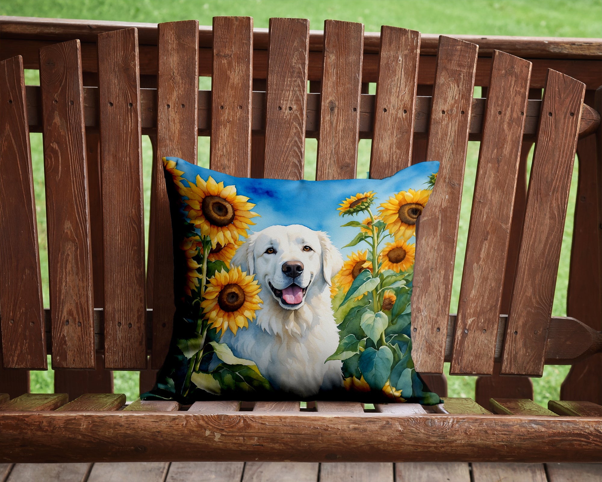 Buy this Kuvasz in Sunflowers Throw Pillow