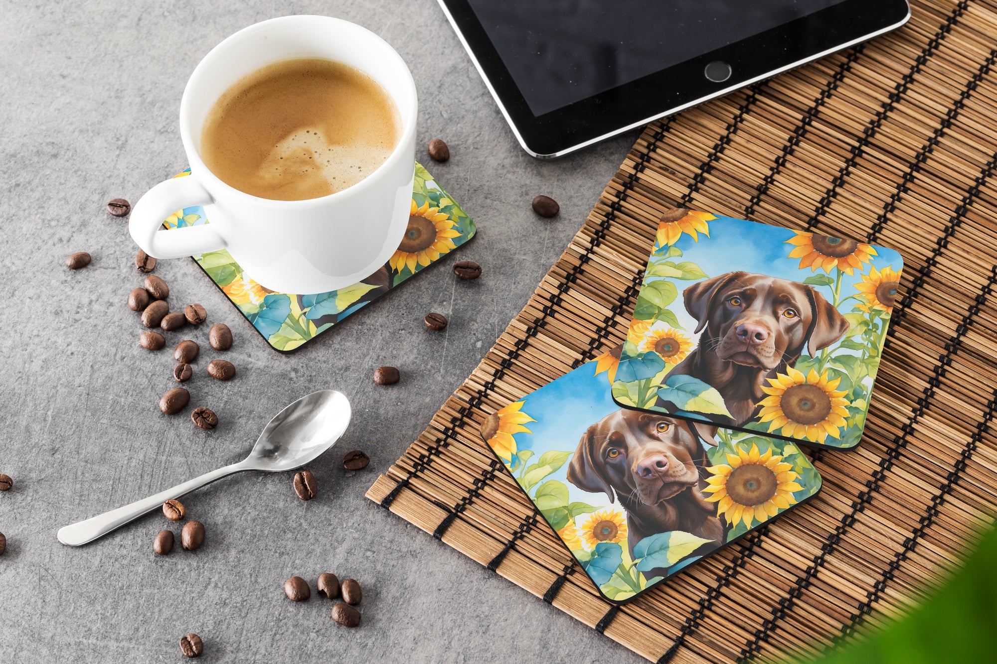 Labrador Retriever in Sunflowers Foam Coasters