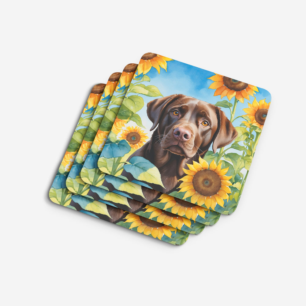 Labrador Retriever in Sunflowers Foam Coasters