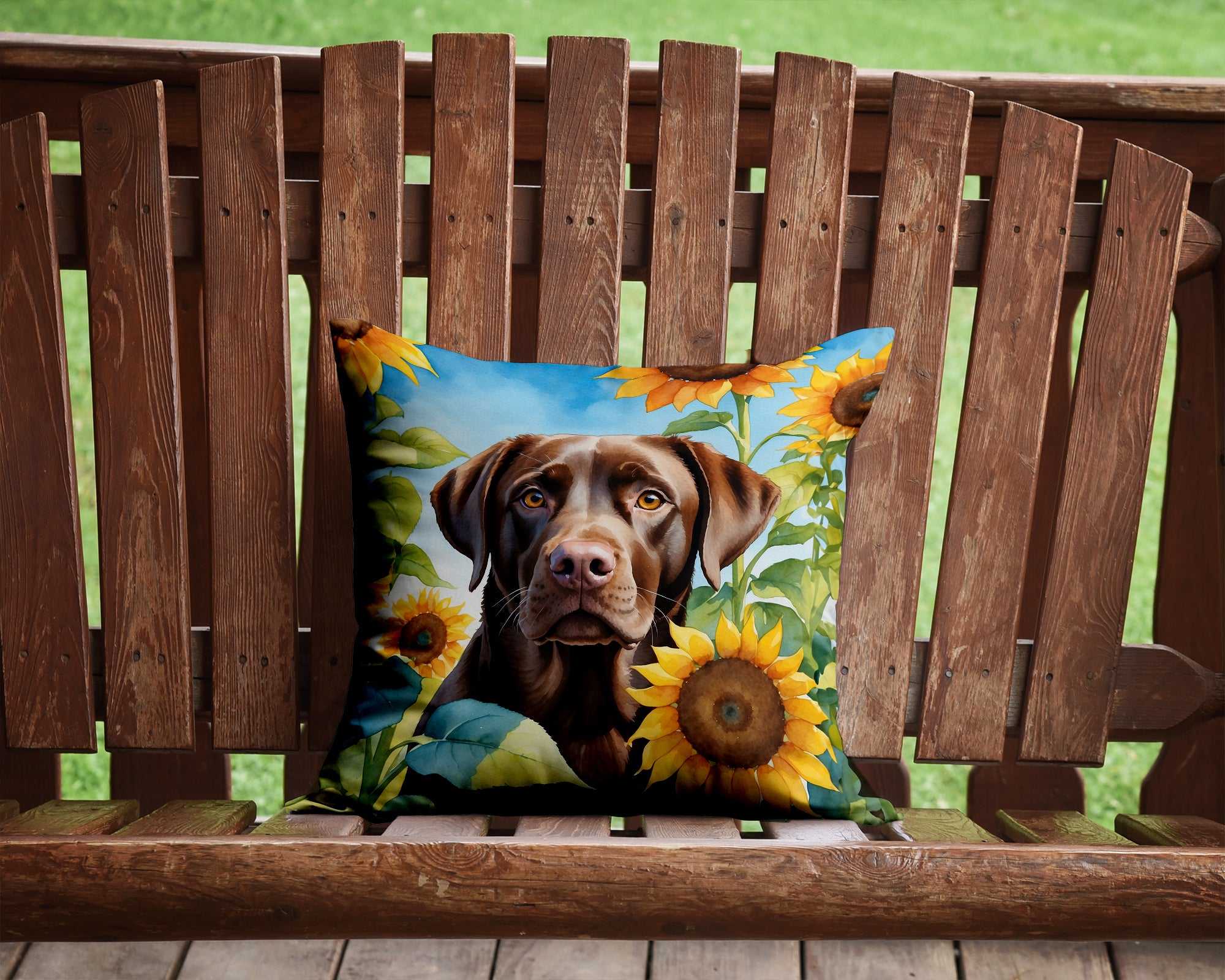 Buy this Labrador Retriever in Sunflowers Throw Pillow