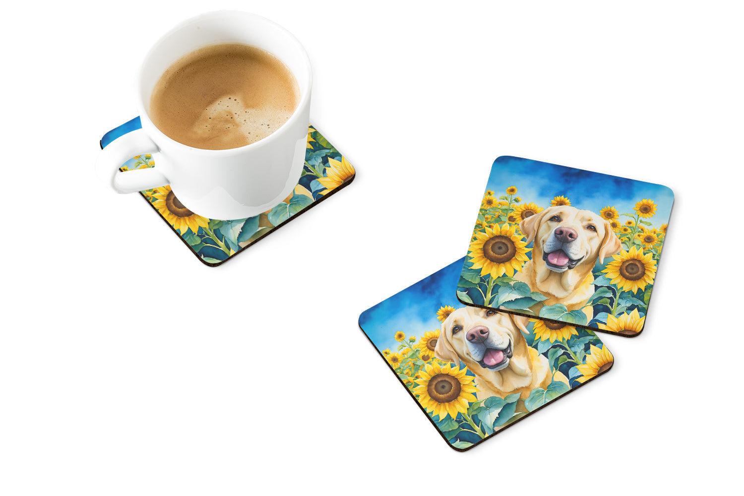 Buy this Labrador Retriever in Sunflowers Foam Coasters