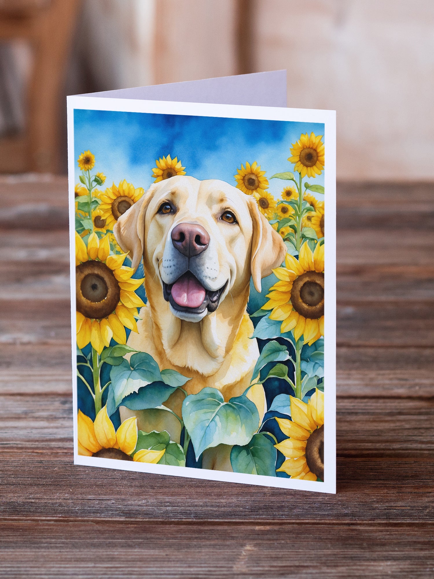 Buy this Labrador Retriever in Sunflowers Greeting Cards Pack of 8