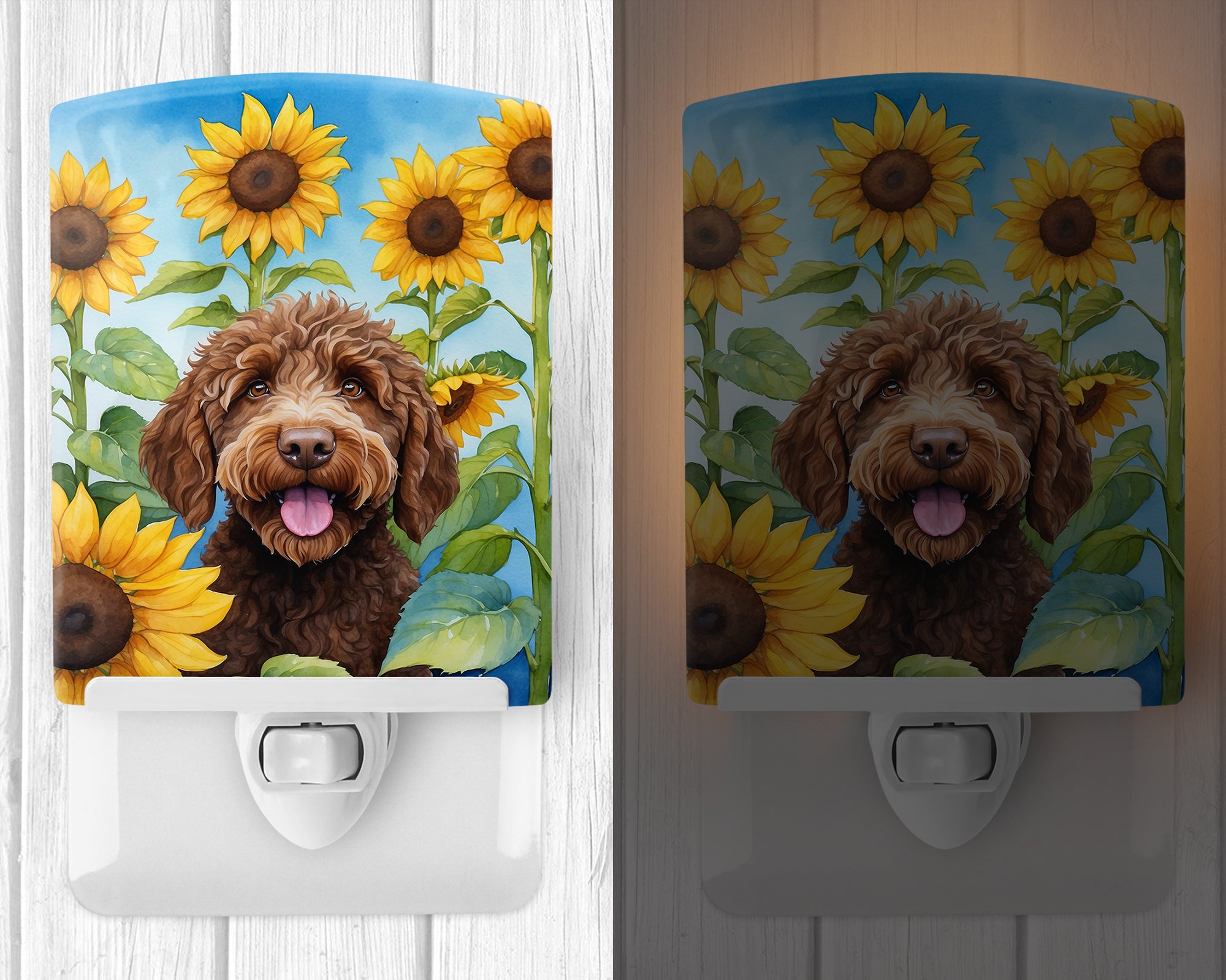 Labradoodle in Sunflowers Ceramic Night Light