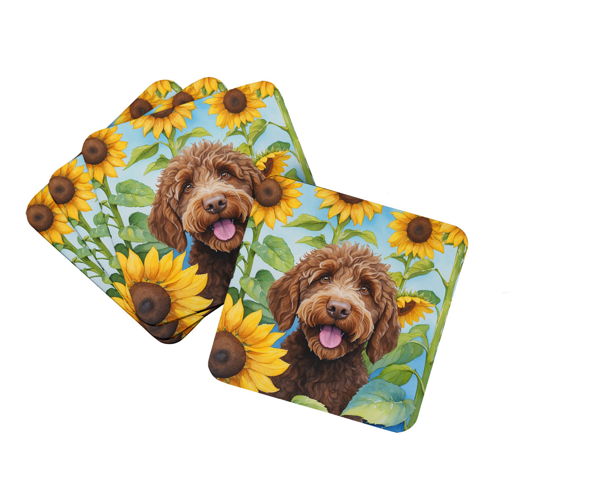 Buy this Labradoodle in Sunflowers Foam Coasters