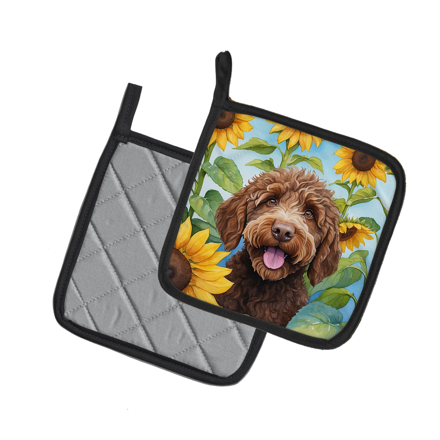 Buy this Labradoodle in Sunflowers Pair of Pot Holders