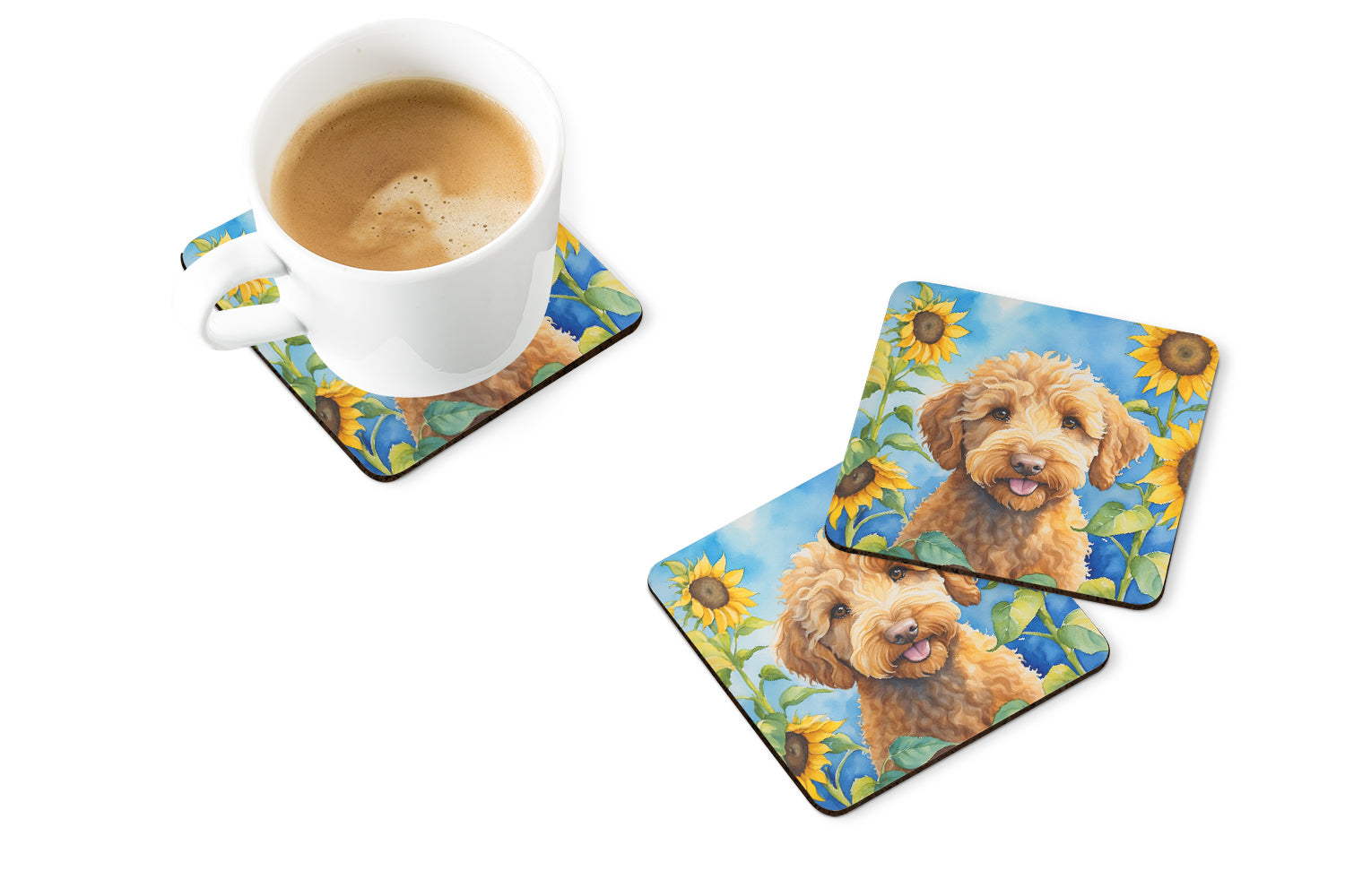 Labradoodle in Sunflowers Foam Coasters