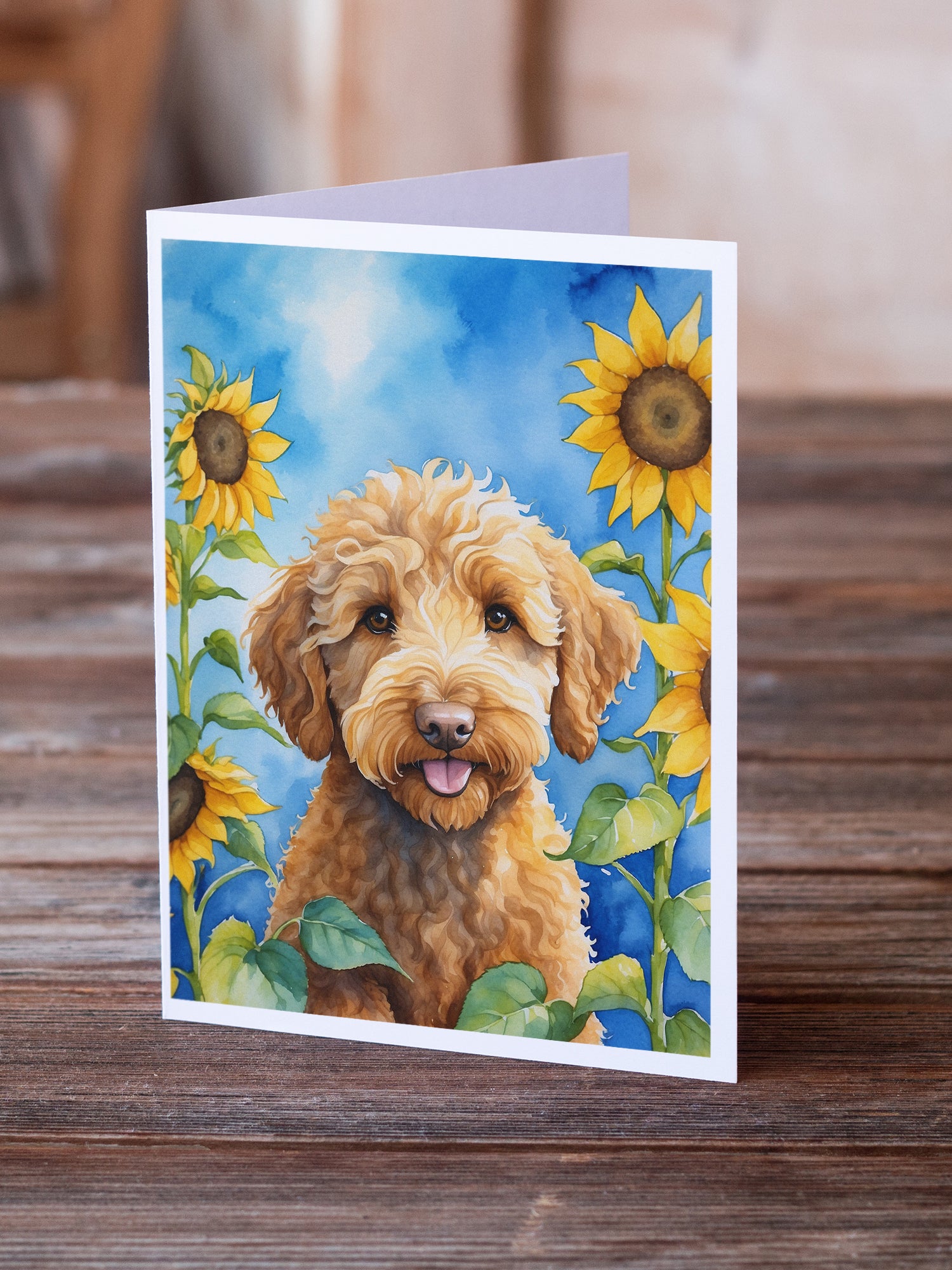 Buy this Labradoodle in Sunflowers Greeting Cards Pack of 8