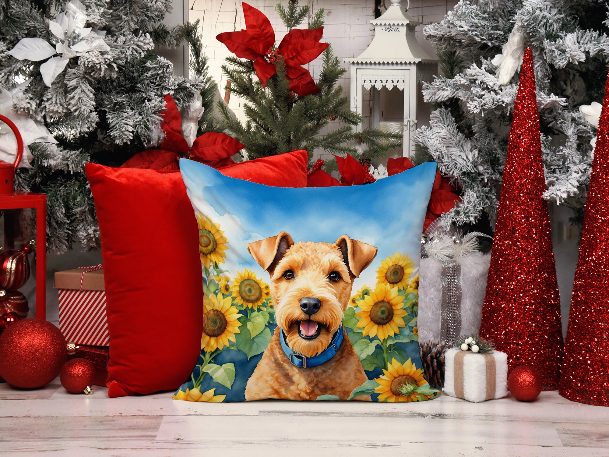 Lakeland Terrier in Sunflowers Throw Pillow