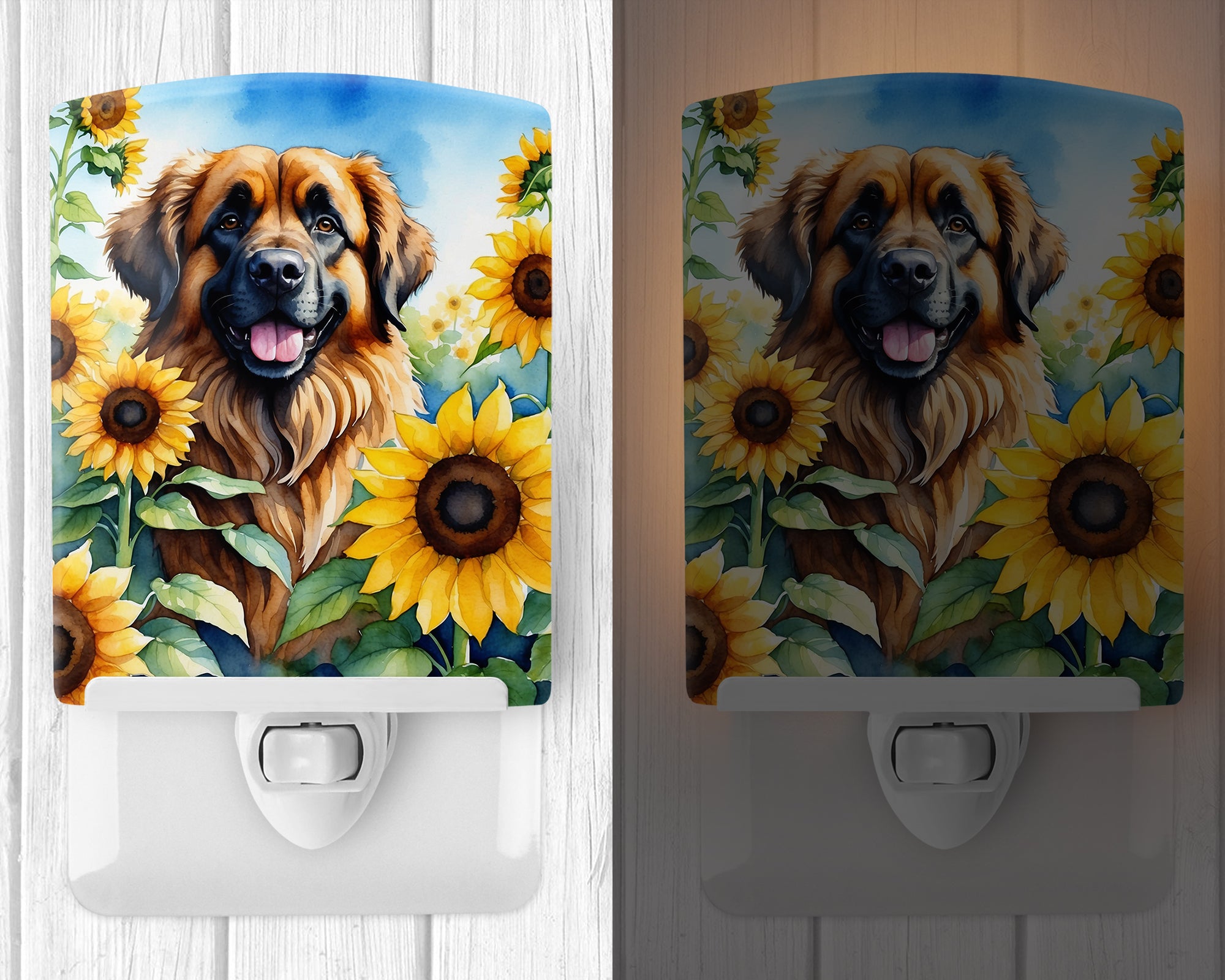 Leonberger in Sunflowers Ceramic Night Light