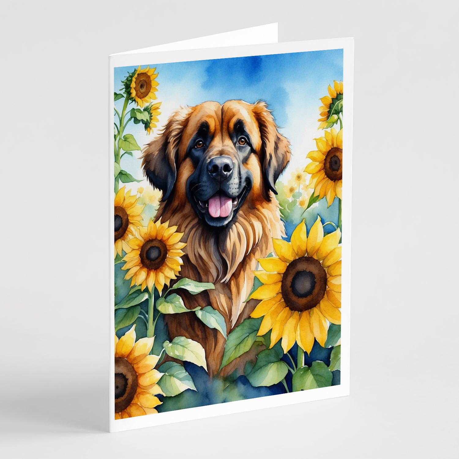 Buy this Leonberger in Sunflowers Greeting Cards Pack of 8