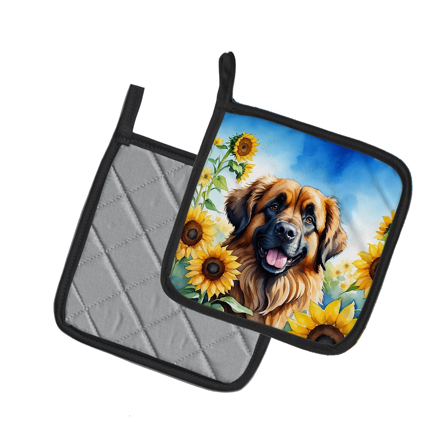 Buy this Leonberger in Sunflowers Pair of Pot Holders