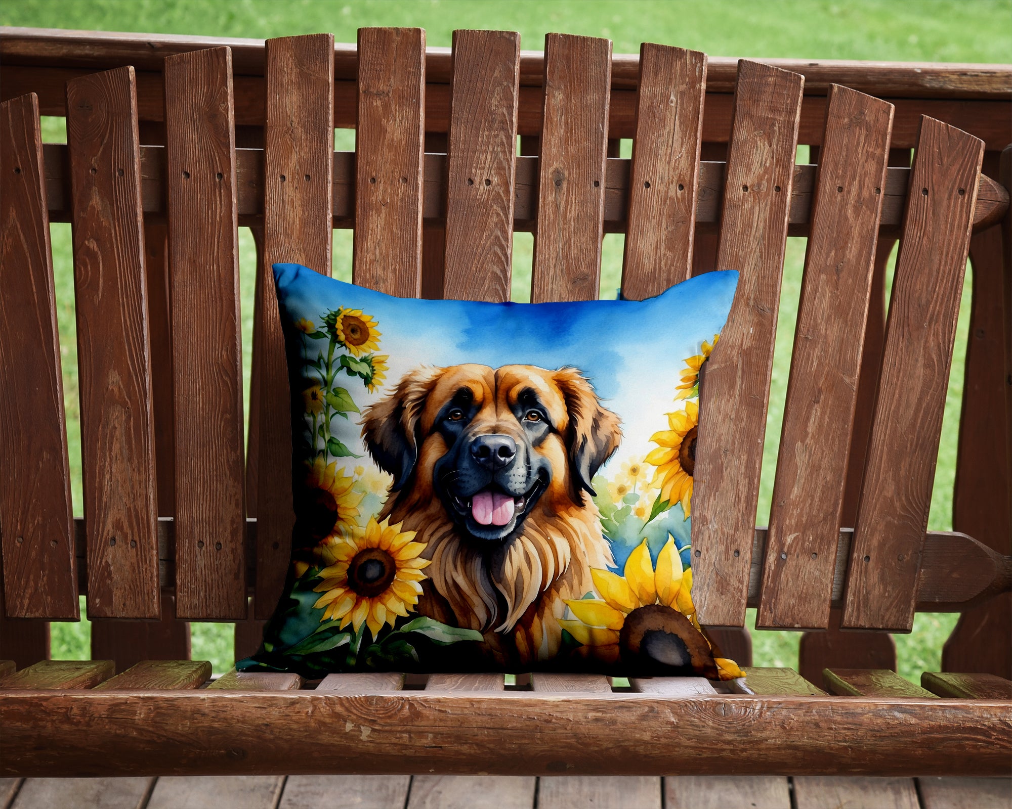 Buy this Leonberger in Sunflowers Throw Pillow