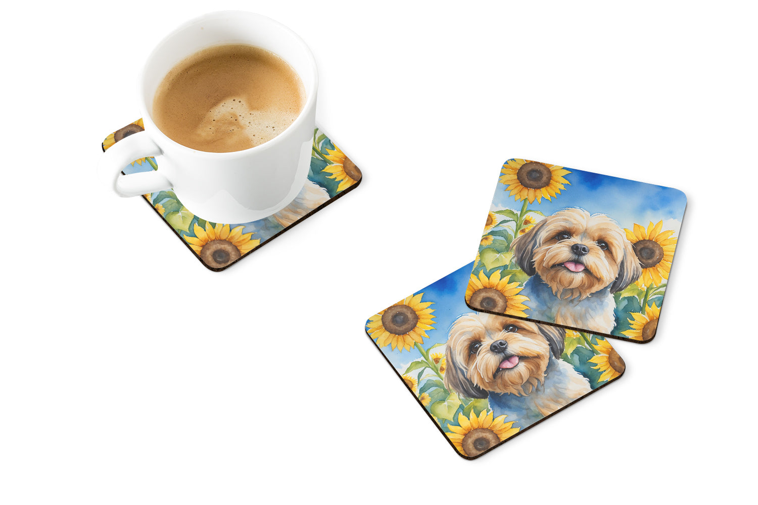 Lhasa Apso in Sunflowers Foam Coasters